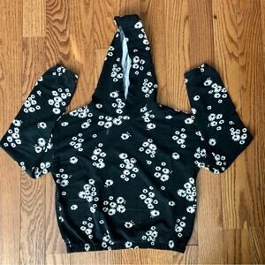 H&M Floral Print Long Sleeves Hooded Black White Top Girl’s Size 16/18